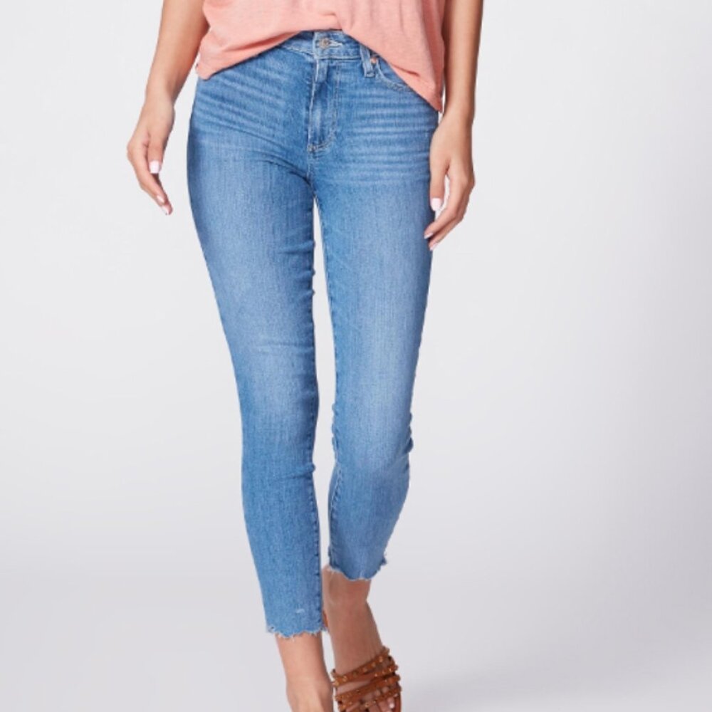 PAIGE Hoxton Crop Melanney Distressed Skinny High Waisted Jeans Size 28